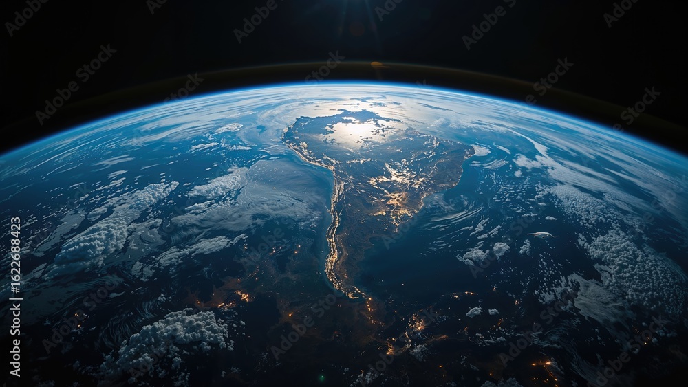 Fototapeta premium Global image featuring the continent of South America from space
