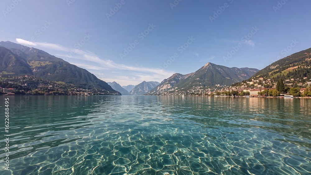 Naklejka premium Peaceful Lakeside View with Lush Greenery