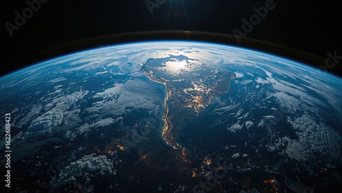 Global image featuring the continent of South America from space