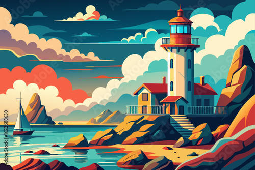 A towering coastal beacon stands watch over the sea, a majestic landmark on a Spanish shore at sunset