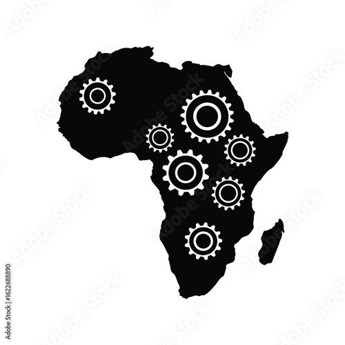 Wallpaper Mural African economic development vector illustration. Map of Africa with colorful gears, industry, technology, and growth symbols. Torontodigital.ca