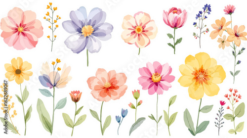 Watercolor flowers garden background for design. Floral border frame card template. Vector design illustration. for banner, wedding card.	