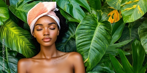 Wallpaper Mural Serene Black Woman Relaxing Amid Lush Tropical Foliage Torontodigital.ca