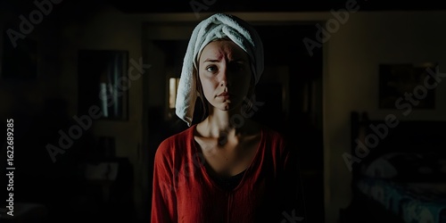 Wallpaper Mural Woman with Towel on Head in Dark Room Portrait Torontodigital.ca