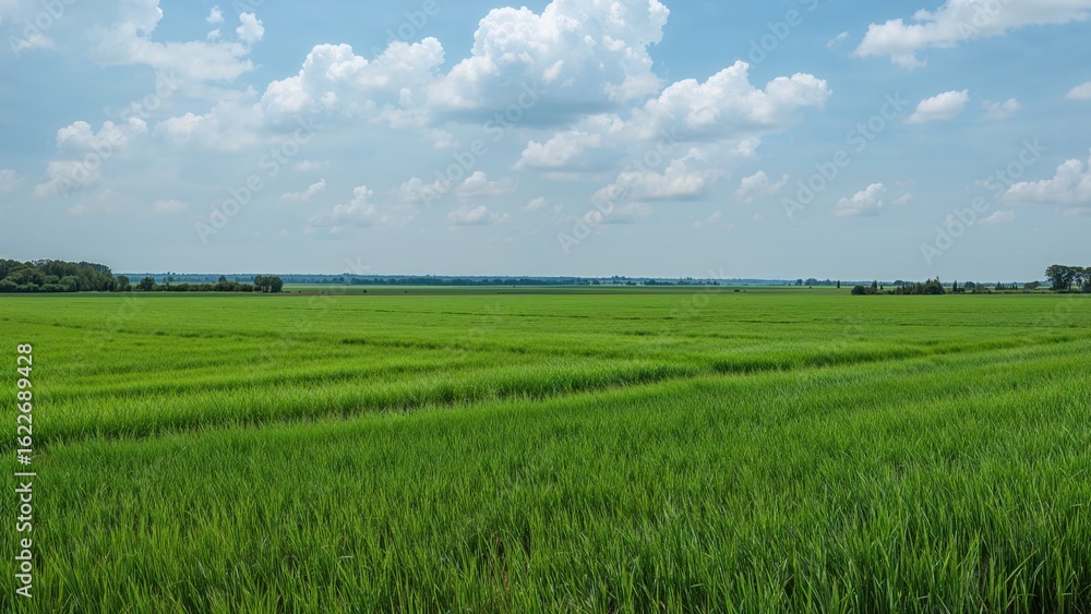 Fototapeta premium Expansive natural panorama with serene green fields