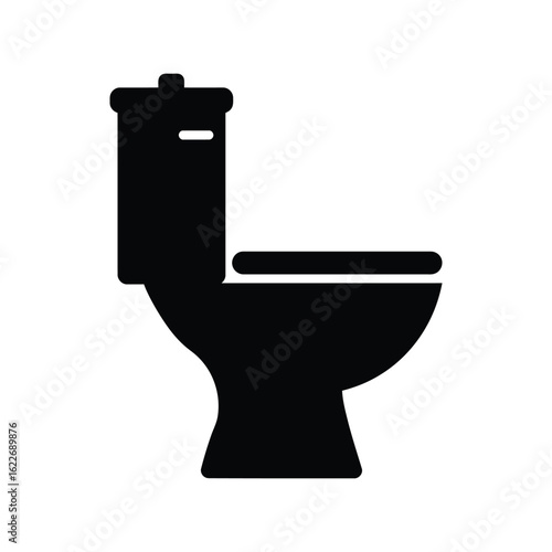 Toilet silhouette vector icon. Bathroom, lavatory, restroom, water closet, hygiene, and plumbing fixture graphic.
