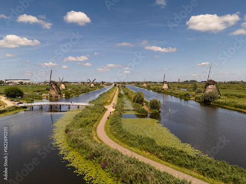 Iconic Dutch Windmills at Kinderdijk – Aerial View