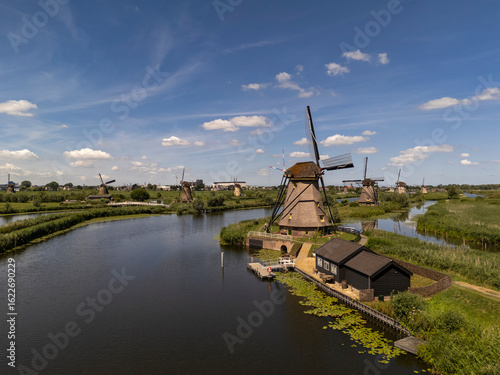 Iconic Dutch Windmills at Kinderdijk – Aerial View