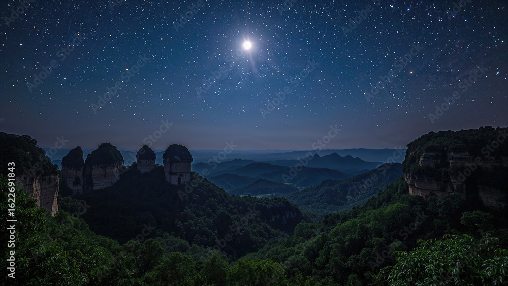 Naklejka premium Photography of a lit-up landscape under night conditions in a northern zone