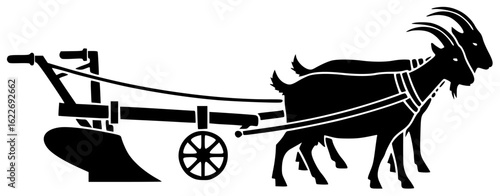 Beautiful rural landscape scenery with oxen horses mules donkeys goats buffalo tractors cattle yaks elephants working together in field