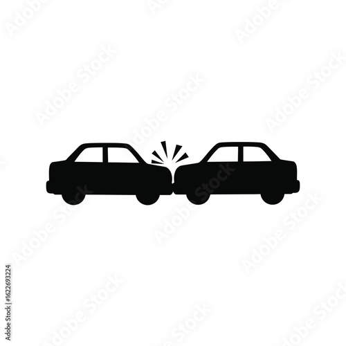 Car accident rear end collision vector. Two automobiles crashing, traffic crash, vehicle damage, and insurance icon.