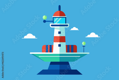 A lone white lighthouse stands as a beacon of safety on a rugged coastline overlooking the vast blue sea under a clear sky