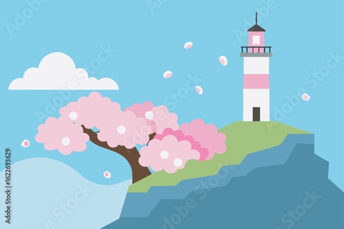 A white lighthouse on the coast illuminates the stormy sea and sky with its beacon