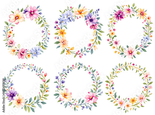 set of colorful floral elements