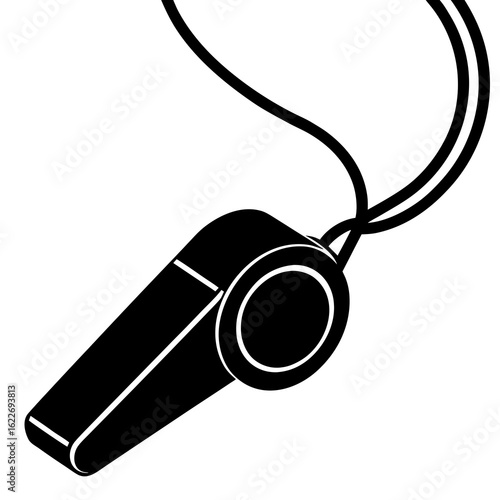 Illustration of a black whistle with a string isolated on white background