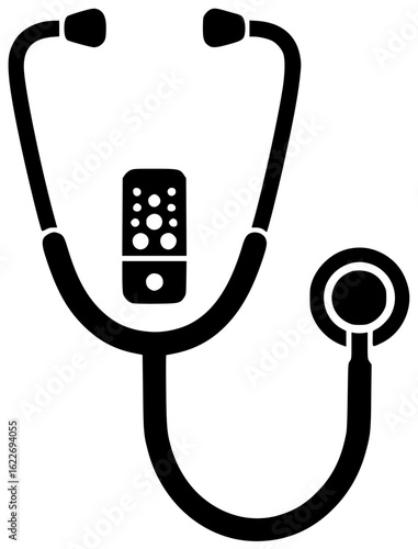 Stethoscope with microphone and amplifier sensor recorder thermometer doppler oscilloscope transducer monitor tuner device medical equipment doctor nurse hospital clinic healthcare professional