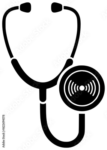 Stethoscope with microphone and amplifier sensor recorder thermometer doppler oscilloscope transducer monitor tuner device medical equipment doctor nurse hospital clinic healthcare professional