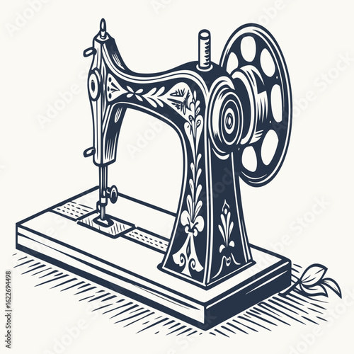 Vintage sewing machine isolated on white background, a classic tool