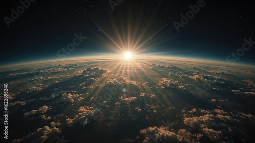 Fototapeta Naklejka Na Ścianę i Meble -  Sunlit mountain dawn with a novel earth and heaven theme