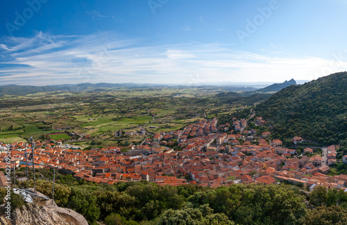 full panoramic aerial view of Berchidda sardinia home of finest vermentino di gallura wine