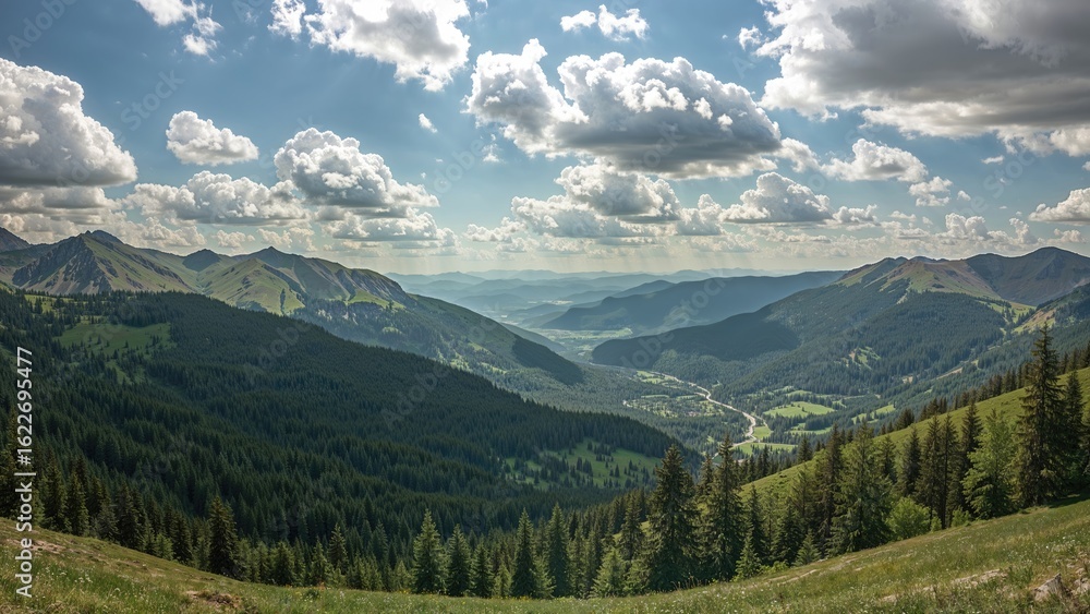 Fototapeta premium Expansive green hills under a clear sky