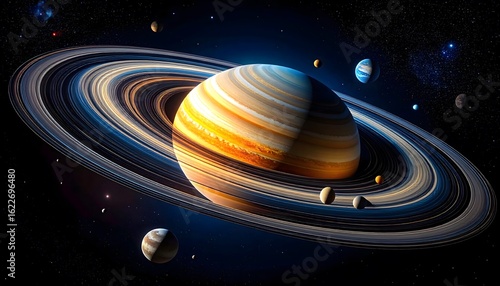 Massive gas giant with colorful rings