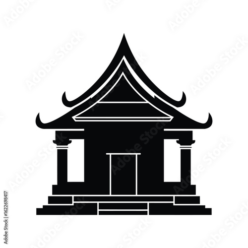 Traditional Asian temple silhouette, pagoda and historical building