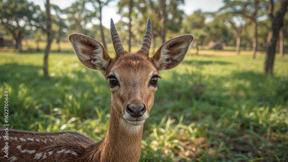 Fototapeta premium Front view of a dik-dik staring at the photographer