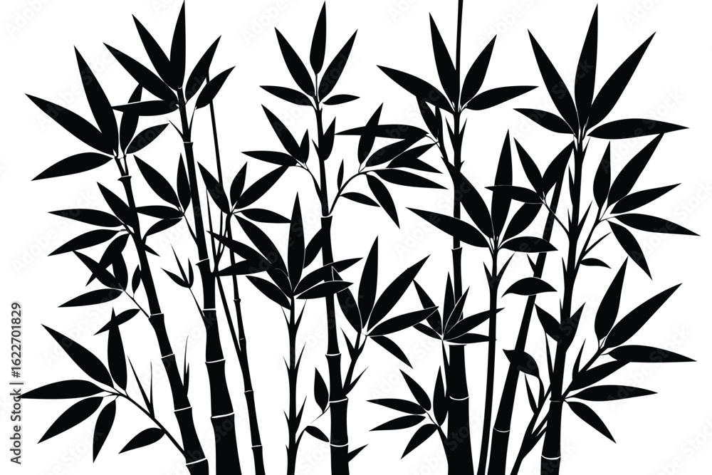Obraz premium Elegant Black and White Bamboo Stalks and Leaves Silhouette Illustration for Backgrounds