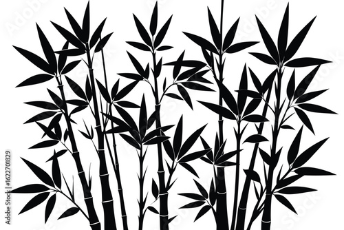 Elegant Black and White Bamboo Stalks and Leaves Silhouette Illustration for Backgrounds