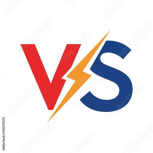 Dynamic VS logo with a lightning bolt, vector illustration symbolizing speed, power, and competition