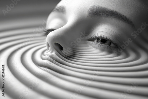 Woman's face with a spiral pattern.