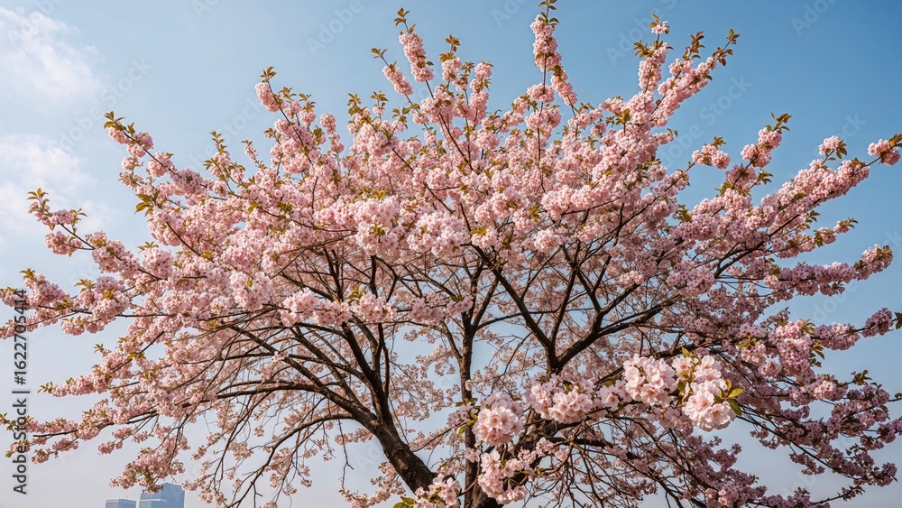 Cherry blossom tree in full bloom, embodying the essence of spring against a backdrop of the open sky. Cherry blossom tree in full bloom, embodying the essence of spring against a backdrop of the open sky.