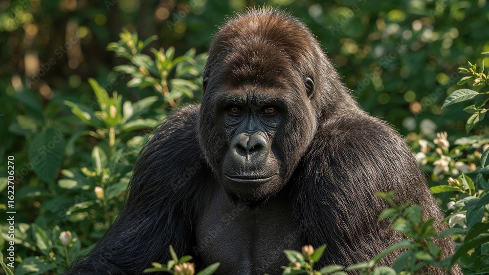 Obraz premium Focused gorilla observing me