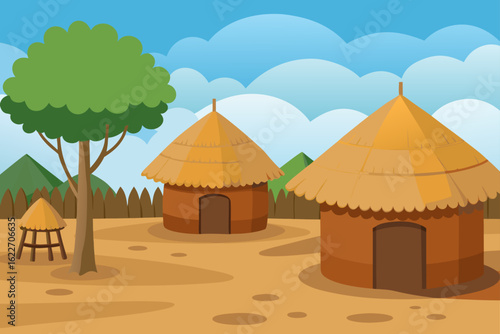 Desert house on a dune, blending into the vast summer landscape under a wide sky, perfect for a tranquil vacation or camping
