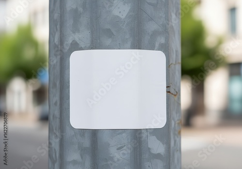 blank white square sticker stick on street pole
