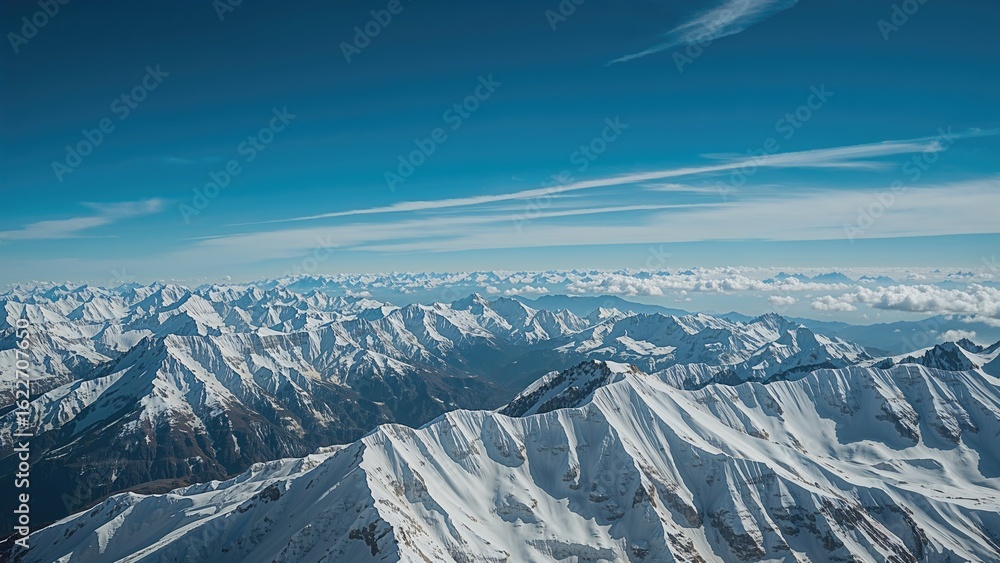 Fototapeta premium Spectacular view of the highest frost-covered mountain tops against a cloudless sky