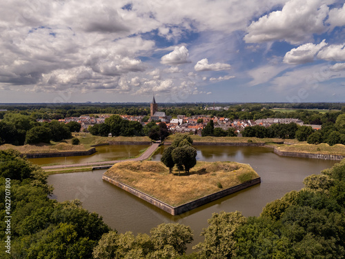 Aerial View of Naarden Fortress with Church – Netherlands