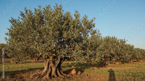 Olive fruit on branches and top-grade olive oil