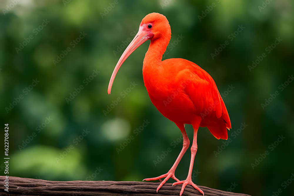 Naklejka premium Bright Scarlet Ibis Bird Gracefully Perched on a Branch in Natural Habitat