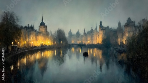 Wallpaper Mural Misty European Cityscape at Night Torontodigital.ca