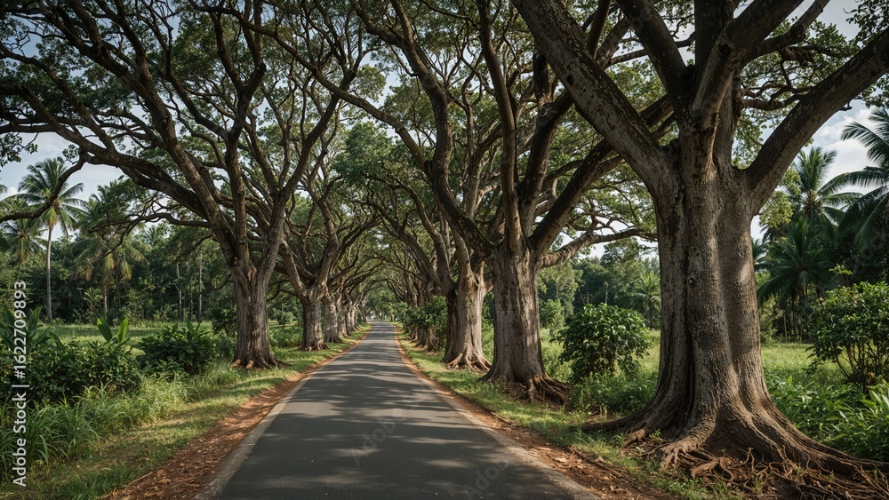 Route Lined with Dying Para Rubber and Palm Trees Route Lined with Dying Para Rubber and Palm Trees