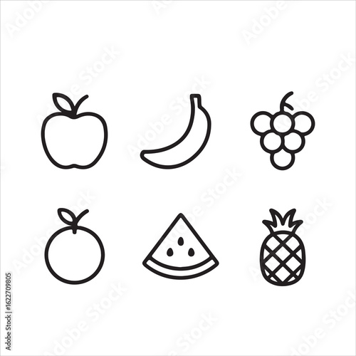 A vector illustration set of fresh fruits and berries, including apples, pears, oranges, and strawberries, for a healthy food design