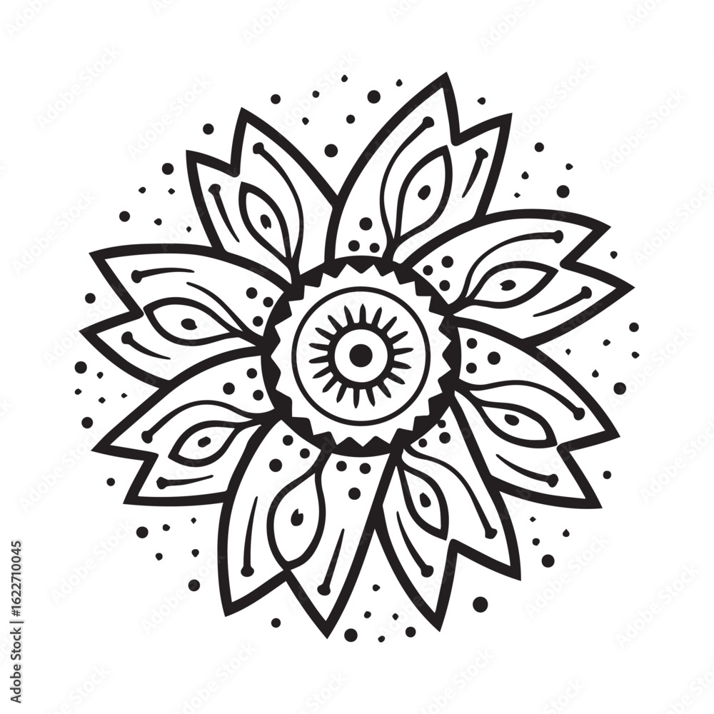 Naklejka premium A black and white mandala design centered on a white background. 