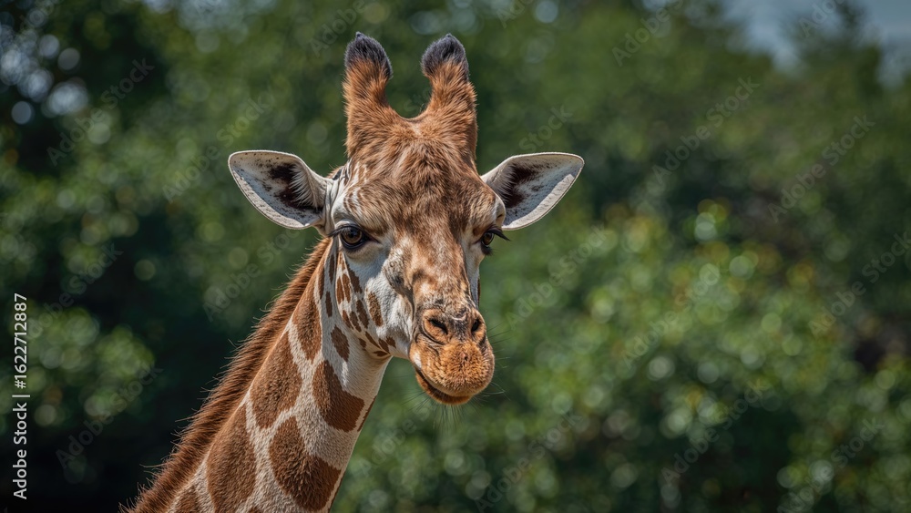 Fototapeta premium Close-Up Portrait of a Reticulated Giraffe from the Artiodactyla Order in a Natural Grassland Setting