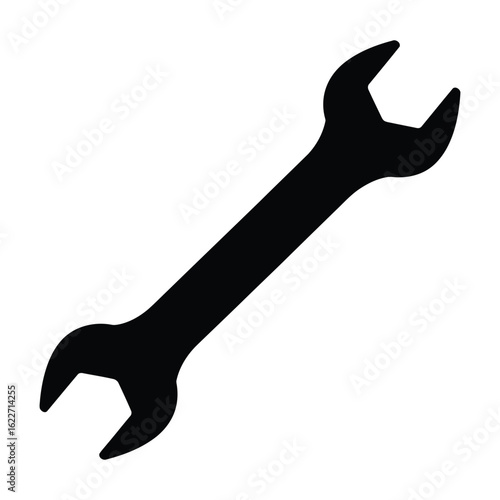 Black silhouette of a double open-ended wrench on a white background tool spanner