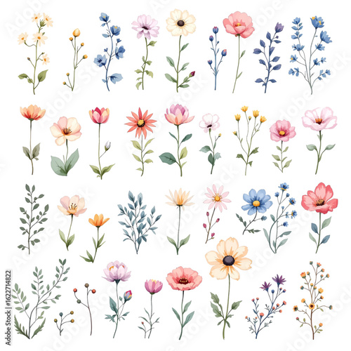 Wallpaper Mural Collection of flowers, Set of watercolor flowers, Clipart watercolor flowers Torontodigital.ca