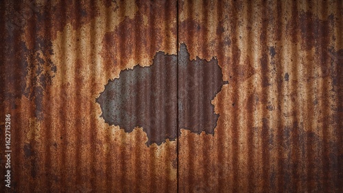 Aged rusty iron sheet with uneven, bumpy, and damaged appearance
