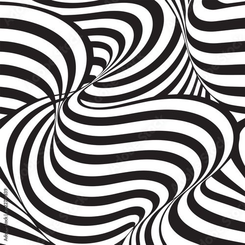 A seamless abstract pattern of thick, flowing black and white parallel lines. 