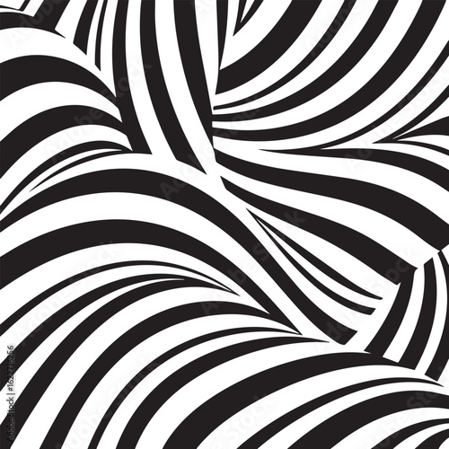 A seamless abstract pattern of thick, flowing black and white parallel lines. 